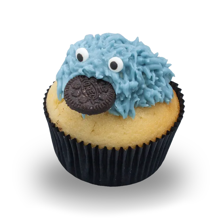 Blått Cookie Monster cupcake