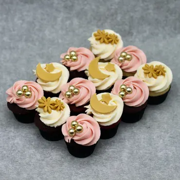 12 mini cupcakes Eid Mubarak rosa
