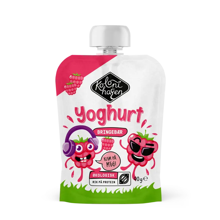 Økologisk Yoghurt klemmepose bringebær