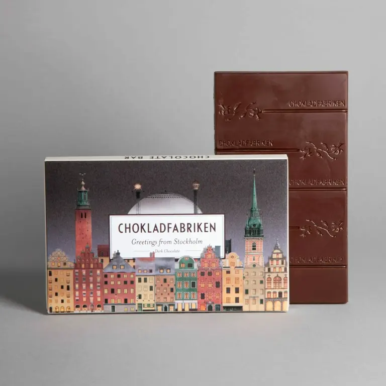 Mörk chokladkaka med Stockholmsmotiv